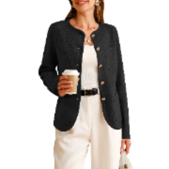 Wool Blend Sweater Blazer with Pockets Business Casual Jacket